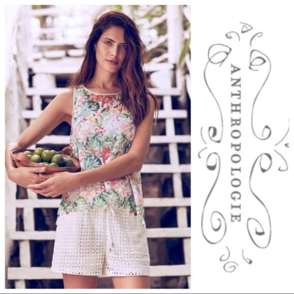 🔴Anthropologie Inari Floral Fiore Lace Cut Out Sleeveless Tank Top Unlined SZ S - Picture 1 of 11